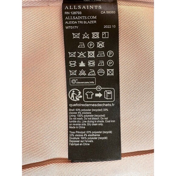 All Saints Pink Aleida Lightweight Tri Blazer Open Front Jacket Women’s Size 2 - Picture 13 of 13